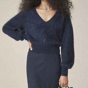 J. Crew Navy Brushed Cashmere V-Neck Sweater